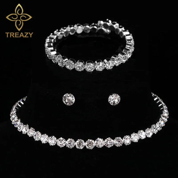 TREAZY! 💍 Circle Crystal Bridal Jewelry Sets African Beads Rhinestone