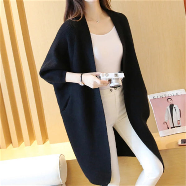 Knitted Bat Sleeve Long Cardigan Sweaters