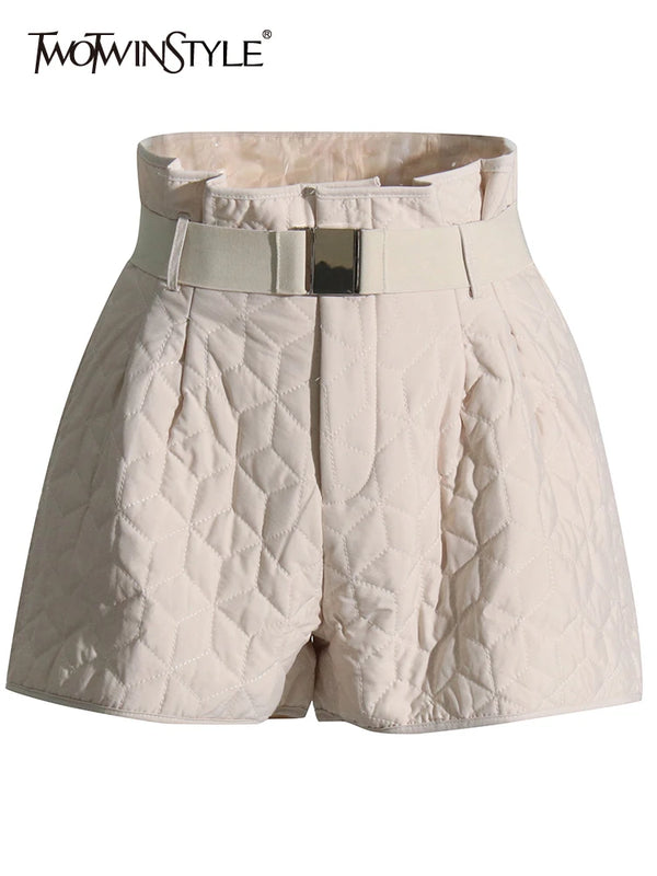 TWOTWINSTYLE High Waist Patchwork Pocket Minimalist Drawstring Casual Shorts