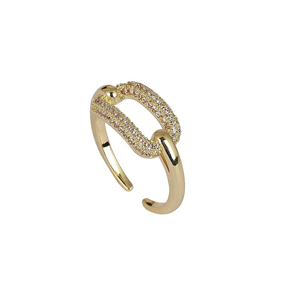 Gold Goth Hollow Out Square Metal Zircon Open Ring