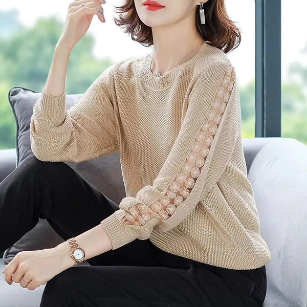 Stitching Lace Base Knitted Casual Sweater