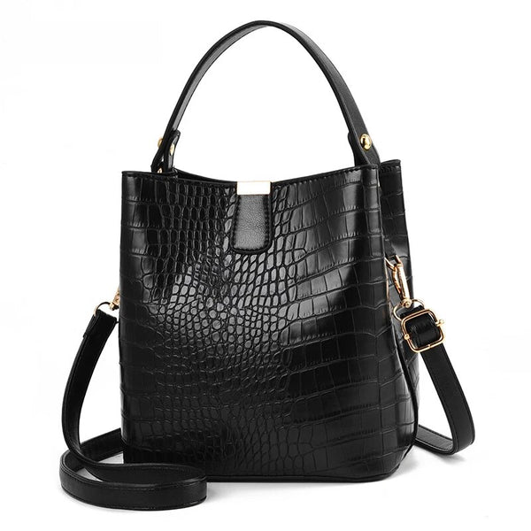 Crocodile Skin Bucket Leather Handbag