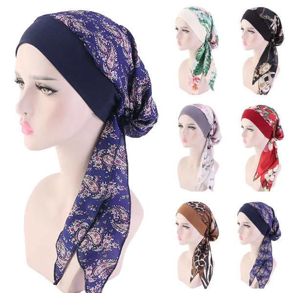 Pre-Tied Chiffon Floral Hijab Headscarf for Muslim Women