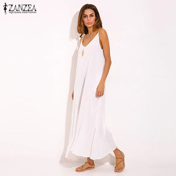 ZANZEA V Neck Sleeveless Casual Loose Long Maxi Dress