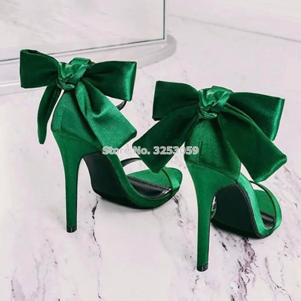 Butterfly-Knot Thin High Heel Sandals Satin Cloth Fabric Bowtie