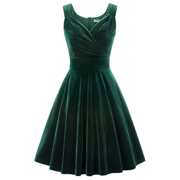 Sleeveless Sequin Glittered V-Neck Velvet Evening Dress