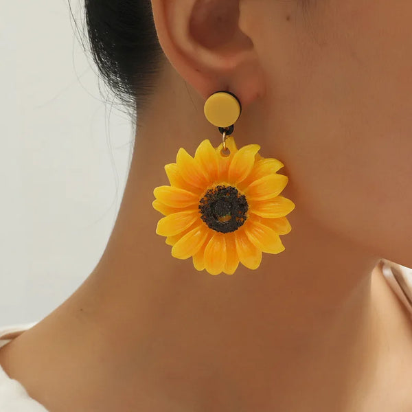 Unique Geometric Sunflower Resin Earrings