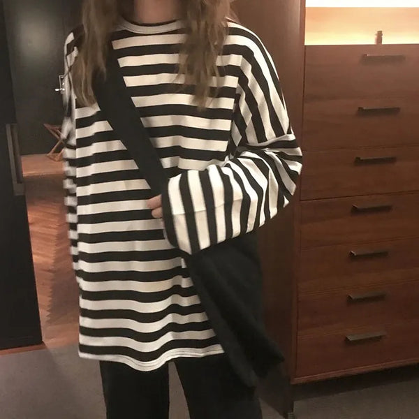 Striped Casual Long Sleeve Shirt with Oversized Fit