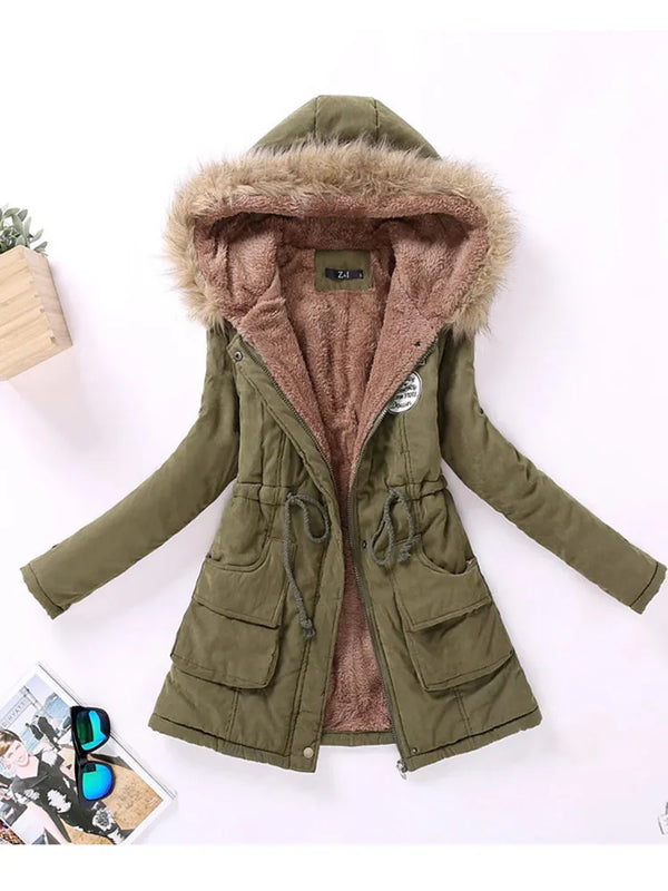 Casual Winter Hooded Jacket with Adjustable Waist and Feathers