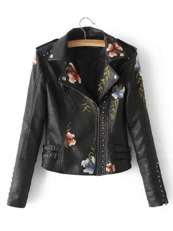 Leather Embroidered Rivet Coat Moto & Biker Streetwear Jackets
