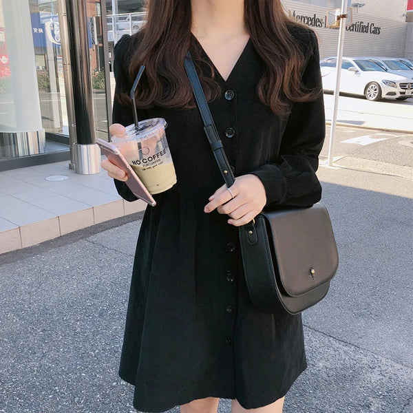 Preppy Style Casual Loose Mini Button Shirt Dress