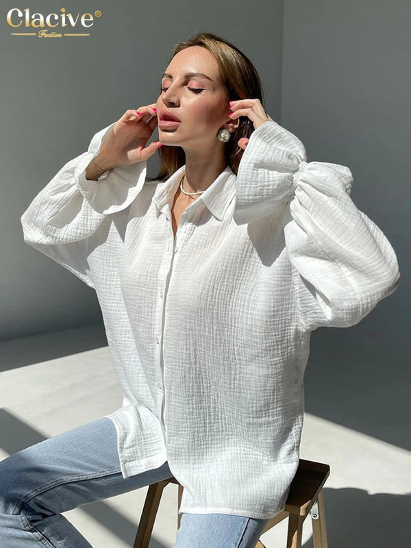 Off-White Long Sleeve Elegant Chic Top Blouse