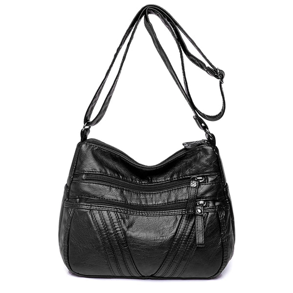 Zipped Leather Sling Bag with Multiple Compartments