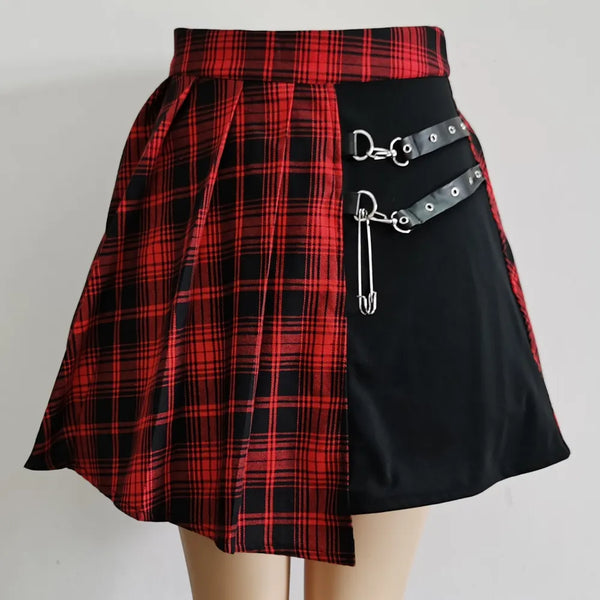 Mini-Pleated Skater Skirt Cut-out Punk Style High Waist Skirts