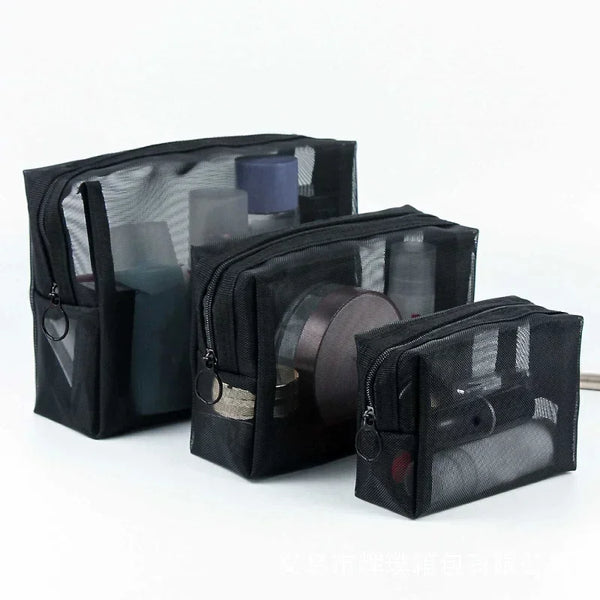 3-in-1 Mesh Transparent Cosmetic Pouch Bags
