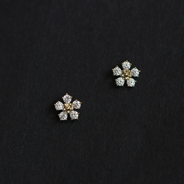 Gold Plated Diamond Small Flower Stud Earrings
