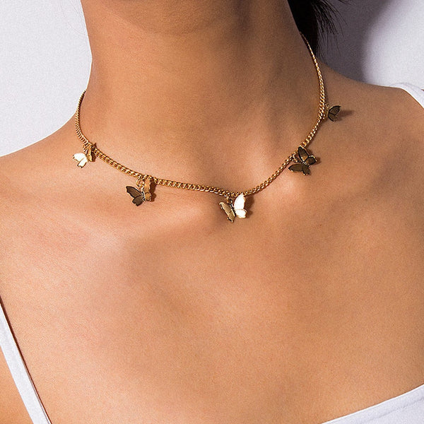 Butterfly Choker Necklace - Gold or Silver Plated Statement Piece