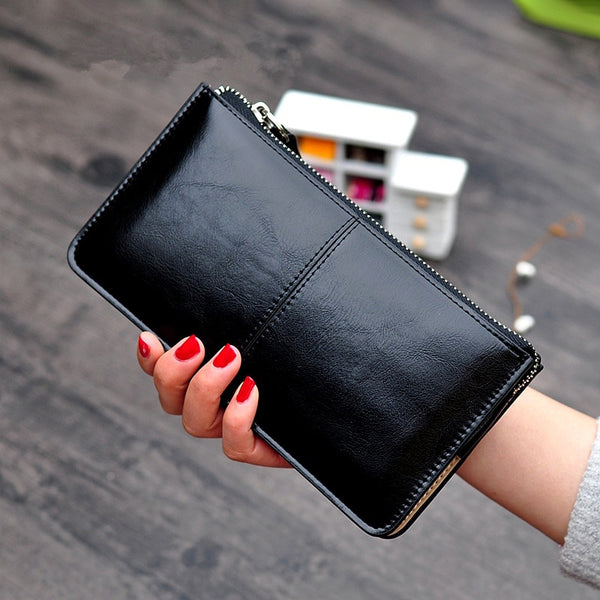 Vintage Zippered Clutch Wallet crafted from Oil Wax Leather