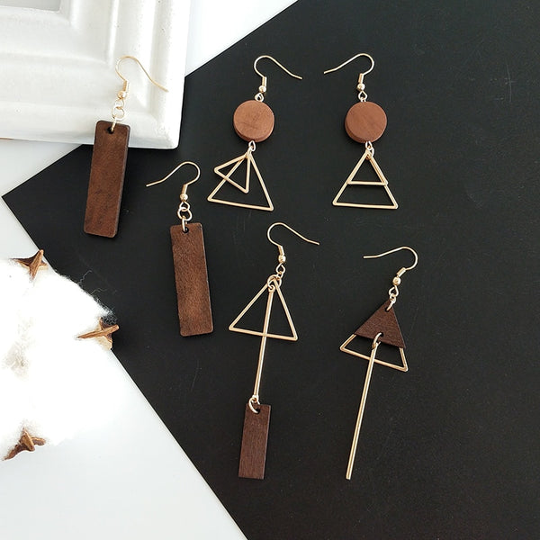 Simple Geometric Wood Triangular Earrings