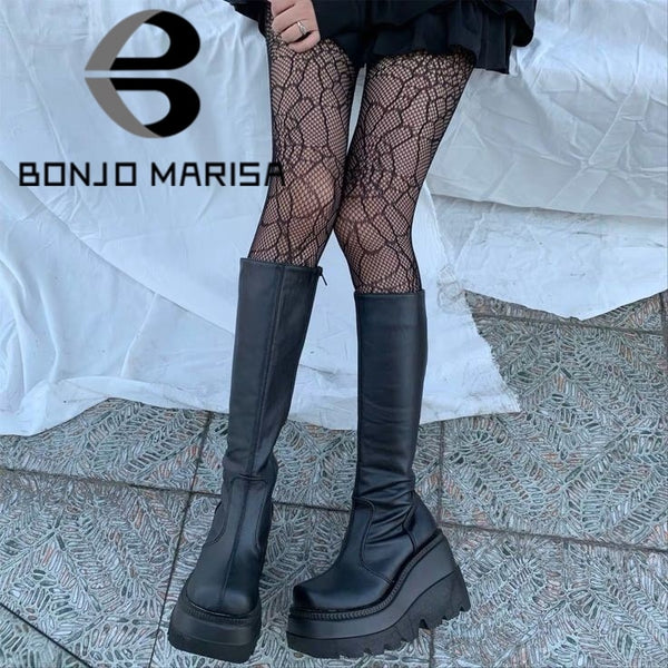 'BONJO MARISA' Mid Calf  Chunky Heel Wedges