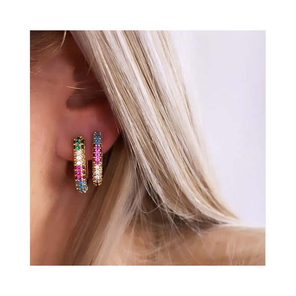 Rainbow Color Hoop Crystal Earrings