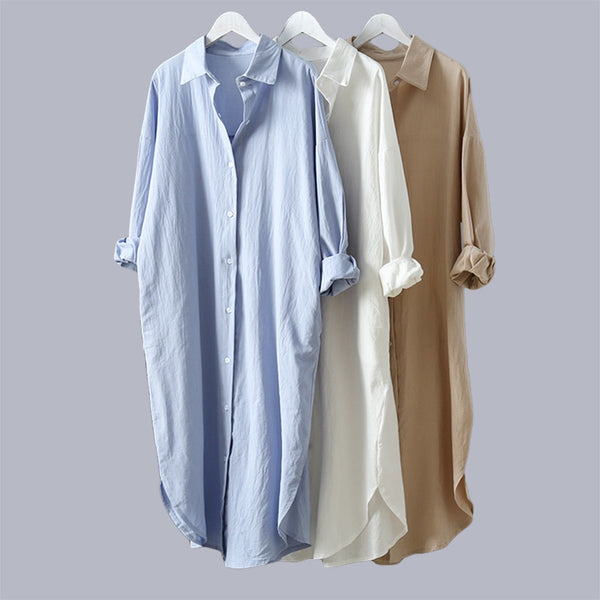 Casual V-Neck Cotton Linen Dress with Pockets