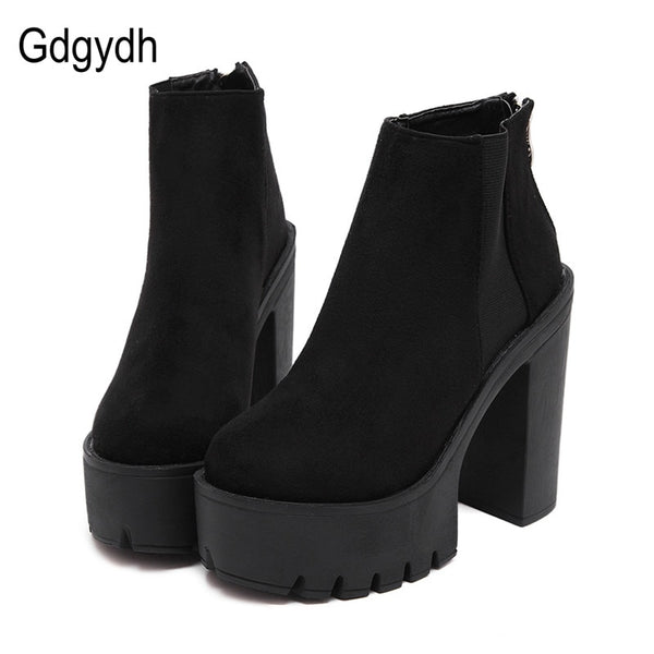 Black Zipper Ankle Boots with High Heel