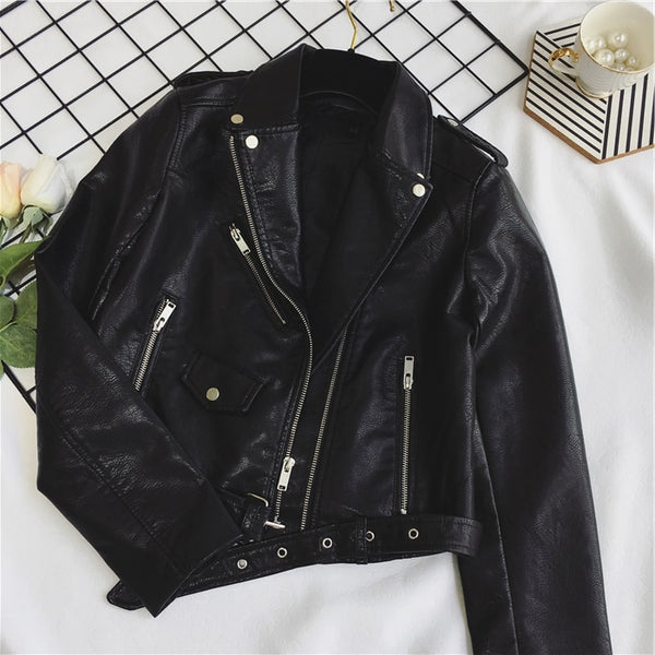 Bright Color Women's Leather Jacket with Stylish Details