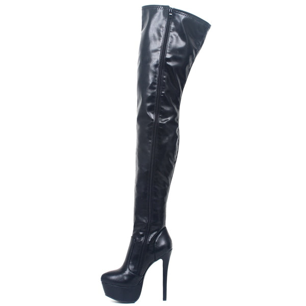 Over-the-Knee Thigh High Thin Heel Platform Boots Pointed Toe Zipper