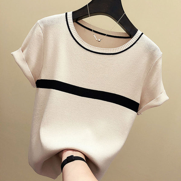 Casual Thin Knitted Short Sleeve Tees