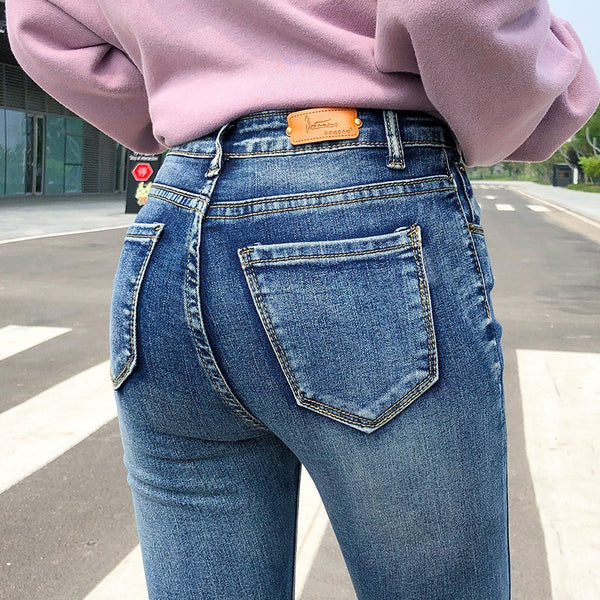 Retro High-Waisted Skinny Jeans with Zipper Fly