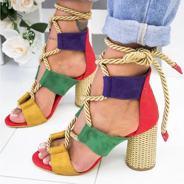 Braided Lace Up High Heels Gladiator Sandals