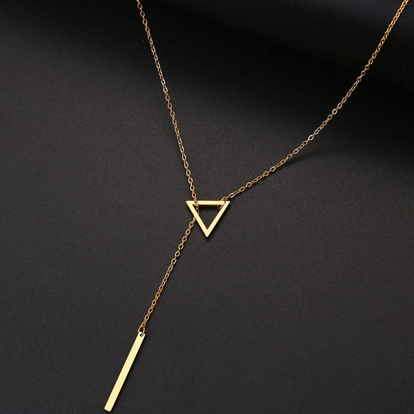 Triangle and Baguette Long Chain Openwork Stainless Steel Necklace