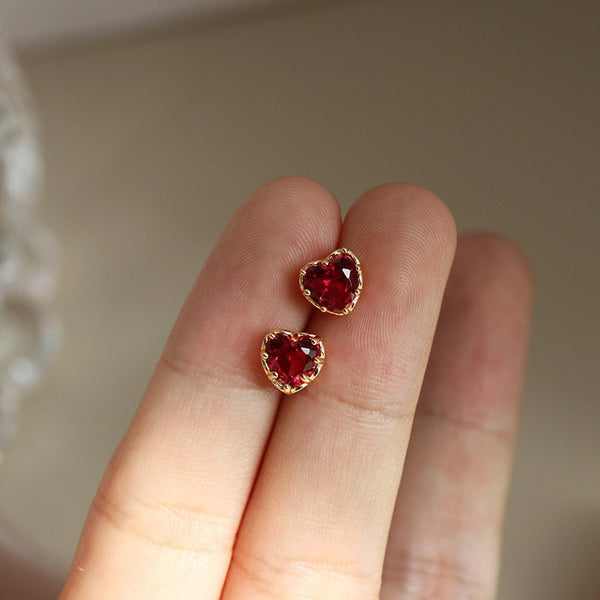 Heart-Shaped Red Luxury Stud Earrings for Women, Ideal Gift Choice
