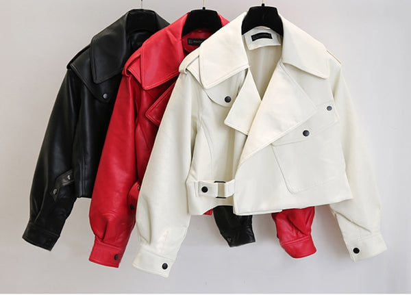 Elegant Flared-Sleeve Leather Jacket for Stylish Women