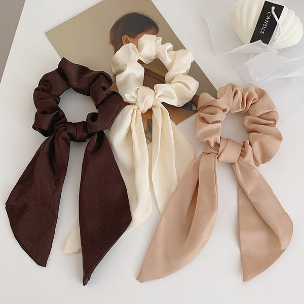 Satin Silk Bow Hair Ring Knotted Scrunchies