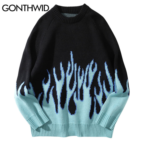 Fire Flame Hip Hop Knitted Unisex Sweaters