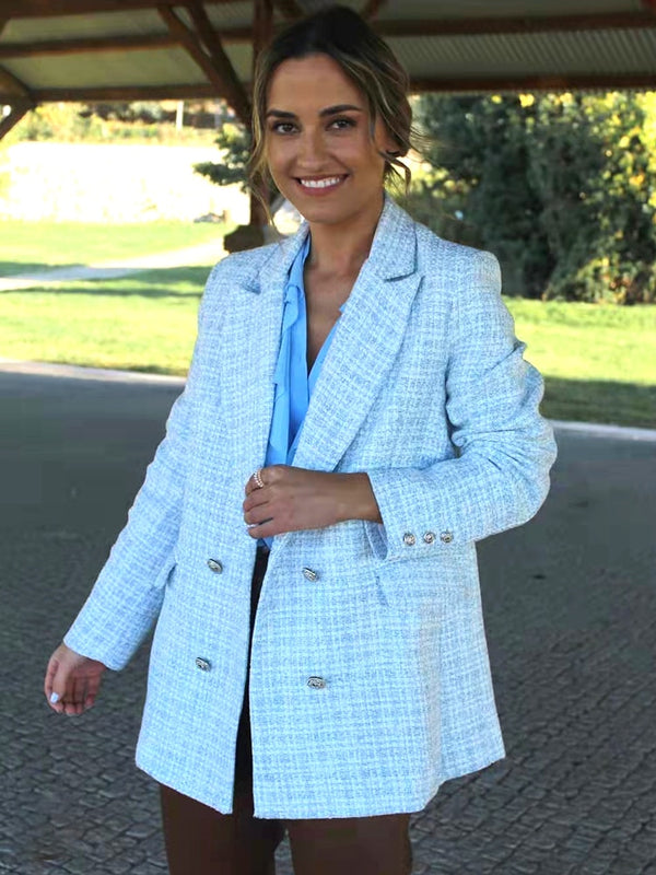 Premium Double Breasted Plaid Polyester Blazer Suit