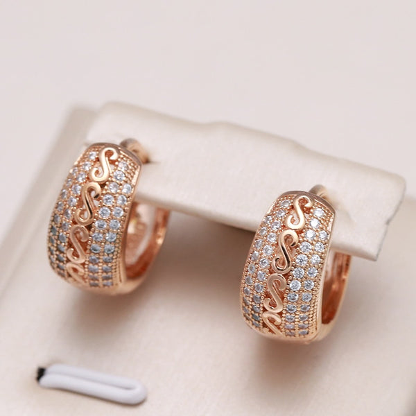 Zircon Geometric Drop Earrings with Hollow Pattern for Women - Antique Gold Color