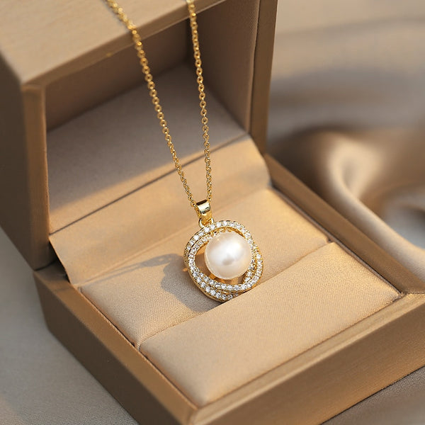 Design Sense Whirlpool Pearl Nest Clavicle Chain Necklace