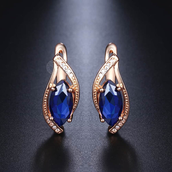 Blue Teardrop CZ Stone Stud Earrings with Vintage Charm