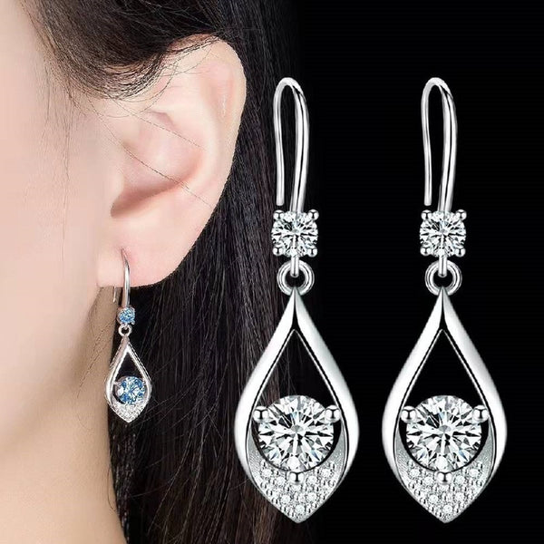 Hanging Long Oval Crystal Diamond Earrings