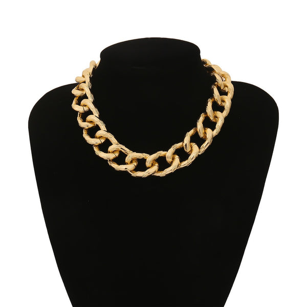 Chunky Gold Lock Chain Necklace and Bracelet Set with Cuban Charm