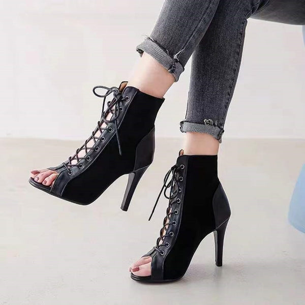 Peep Toe Lace-Up Boots with 9CM Heel