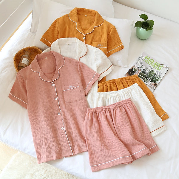 Japanese Cotton Short-Sleeved Sleepwear Set