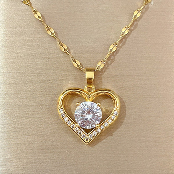 Women's Gold Stainless Steel Heart Pendant Necklace - Non-Fading Titanium Jewelry Piece