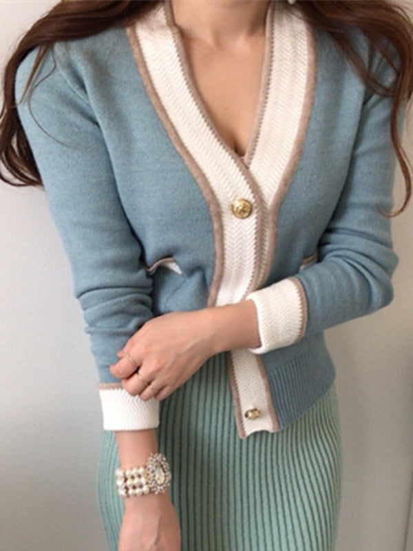 Soft Chic V-Neck Buttons Short Cardigans Sweaters