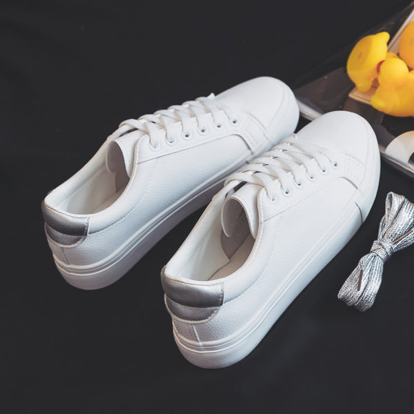 Classic PU Leather Solid Color Korean Sneakers