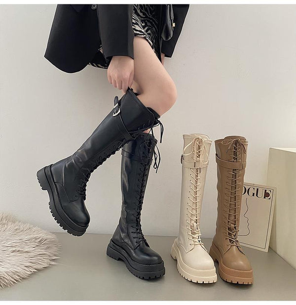 New Knight Boots Net Retro British Style Thick Bottom & Thick Heels Boots