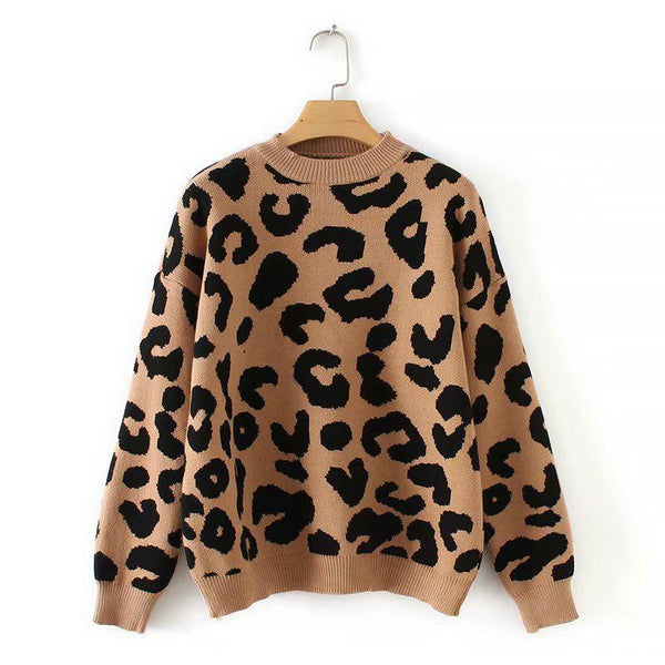 Leopard Print Knit Sweater with Long Sleeves